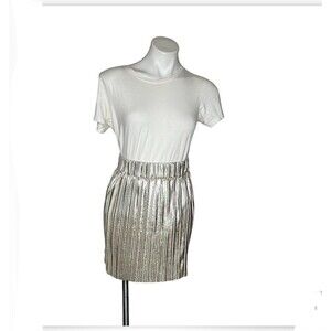 ISABEL MARANT Etoile Delpha Silver Metallic Mini Skirt Micro Pleats Size 34 XS